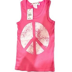 NWT-Bottlecaps Pink Cotton Tank Top with Peace Sign Graphic. Size: 4